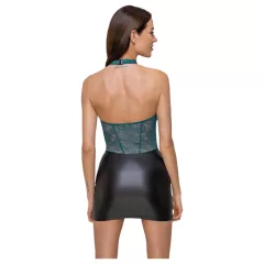Cottelli - Shiny Lace-Up Dress with Lace (Black-Green) - XL