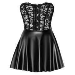 Noir - lace top glossy mini dress (black)