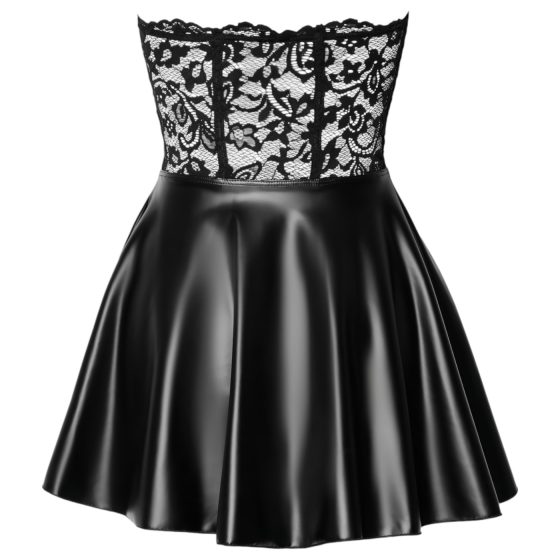 Noir - Shimmering Mini Dress with Lace Top (Black)