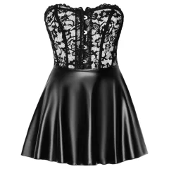 Noir - Shimmering Mini Dress with Lace Top (Black) - XL
