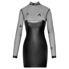 Noir - Black Glossy Dress with Sheer Top