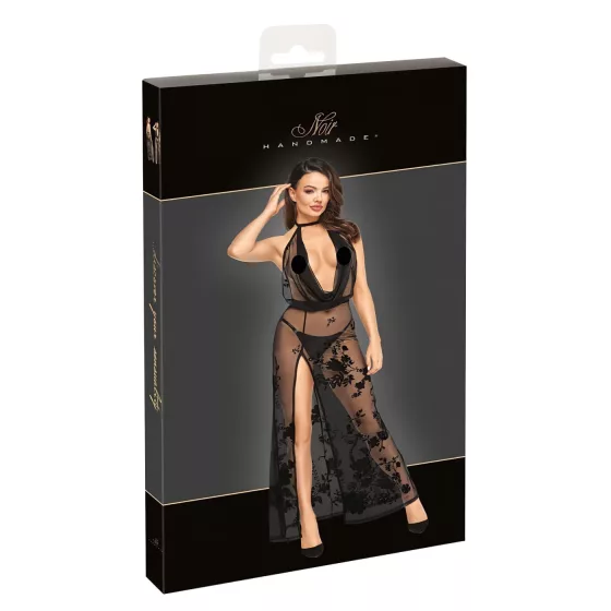 Noir - Sheer Floral Maxi Dress (Black)