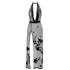 Noir - fully sheer floral print maxi dress (black)