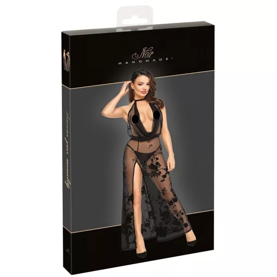 Noir - Sheer Floral Maxi Dress (Black) - L