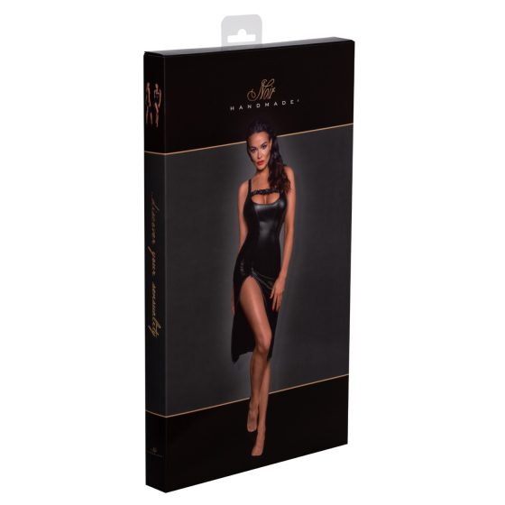 Noir - Slit Faux Leather Dress (Black)