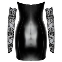 Noir - Shiny Dress with Lace Inserts (Black)