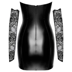 Noir - Shiny Dress with Lace Inserts (Black)