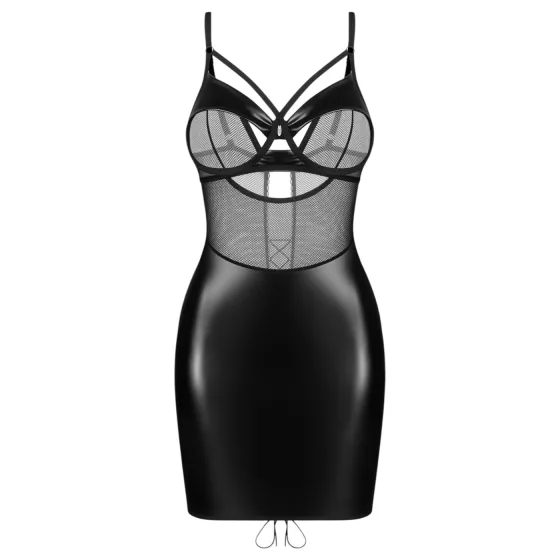 Obsessive Dominna - Shiny Sheer Panel Dominatrix Dress (Black) - L/XL