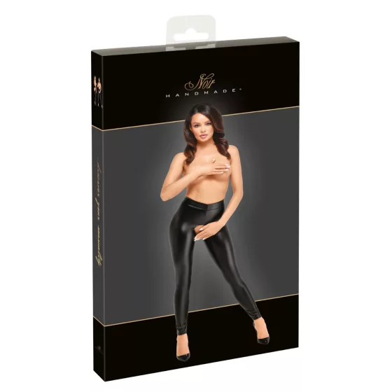 Noir - Glossy Open Black Leggings - M