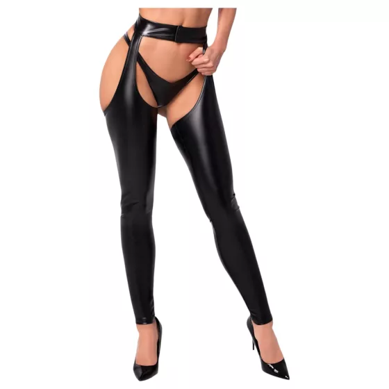 Noir - Glossy Tights - Chaps Style (Black) - M