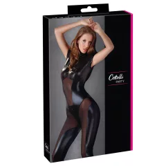 Cottelli - short-sleeved shiny catsuit (black)