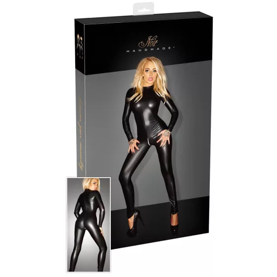 Noir - Shiny Long-Sleeve Jumpsuit (Black) - M