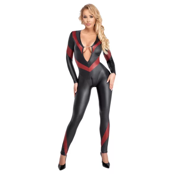 Cottelli - Black Zip-up Leather-look Jumpsuit - M