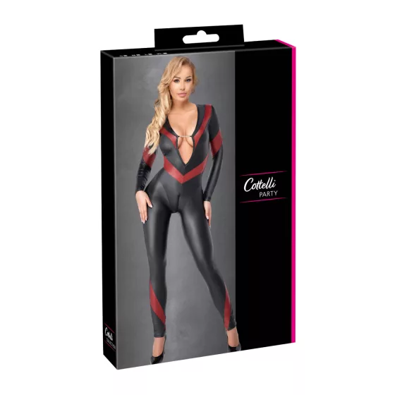 Cottelli - Black Zip-up Leather-look Jumpsuit - M