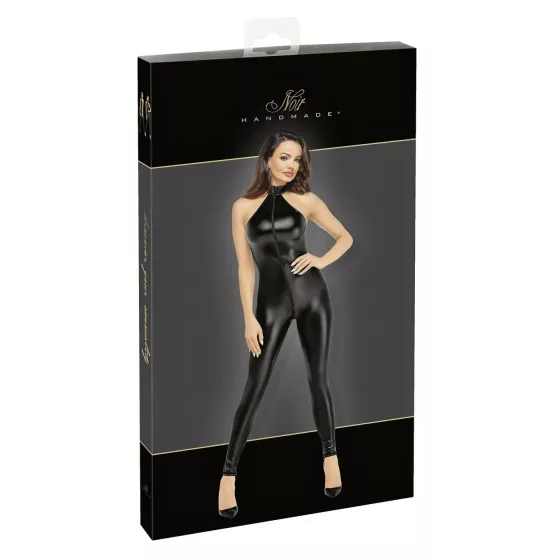 Noir - Shiny Zipper Jumpsuit (Black) - L