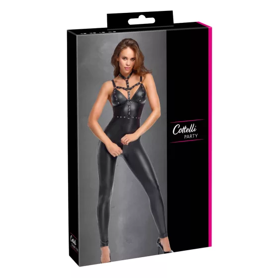 Cottelli - matte catsuit with removable chest harness (black) - M