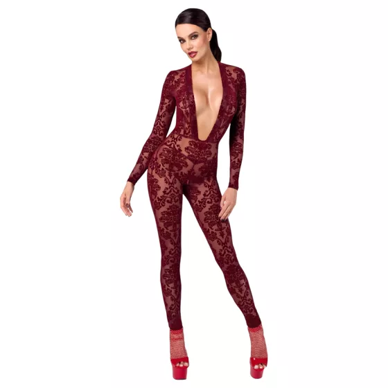 Noir Kink Royal - Sheer Catsuit (Red) - L