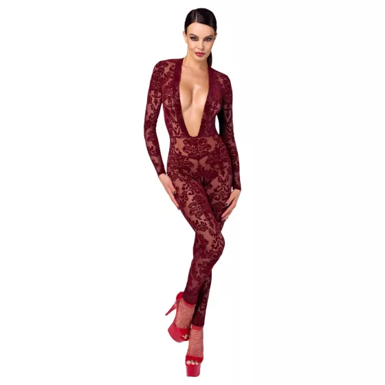 Noir Kink Royal - Sheer Catsuit (Red) - L