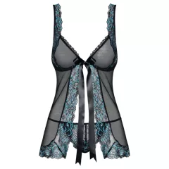   Obsessive Amanta - Embroidered Babydoll & Thong Set (Black-Turquoise)