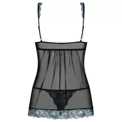   Obsessive Amanta - Embroidered Babydoll & Thong Set (Black-Turquoise)