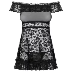 Obsessive Flores - Black Ruffled Babydoll & Thong Set
