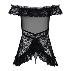 Obsessive Flores - Black Ruffled Babydoll & Thong Set