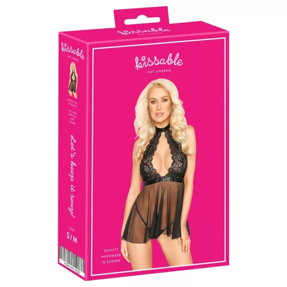 Lace Babydoll with Neck Strap - Kissable (Black) 