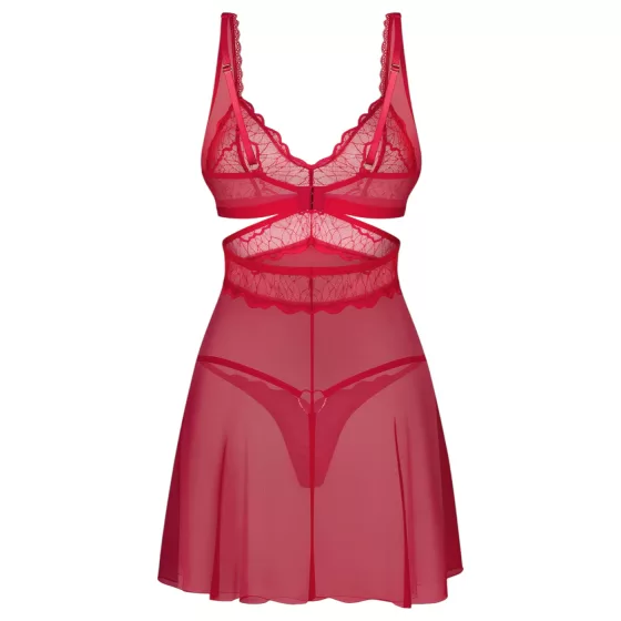 Obsessive Cupide Desir - Sheer Lace Nightdress Set (Red) - L/XL