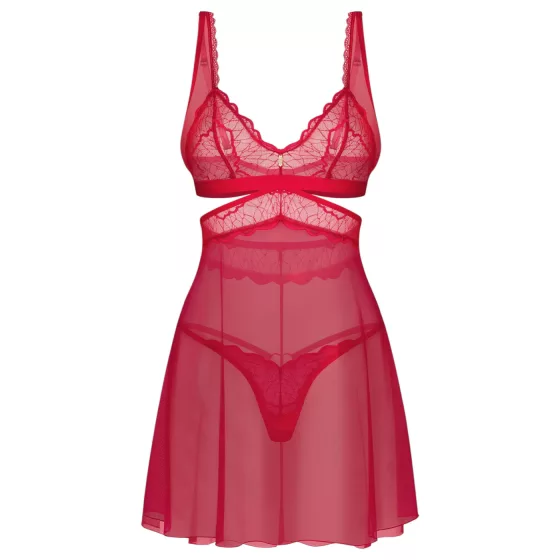 Obsessive Cupide Desir - Sheer Lace Nightdress Set (Red) - XXL/XXXL