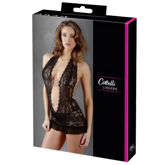 Cottelli - Black Lace Halterneck Mini Dress - L