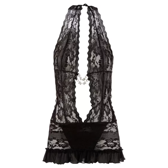 Cottelli - Black Lace Halterneck Mini Dress - L