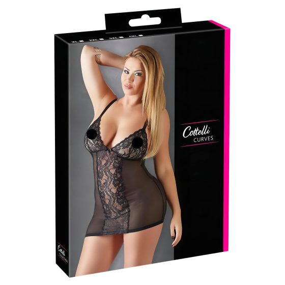 Cottelli Plus Size - Sheer Lace Nightgown (Black)