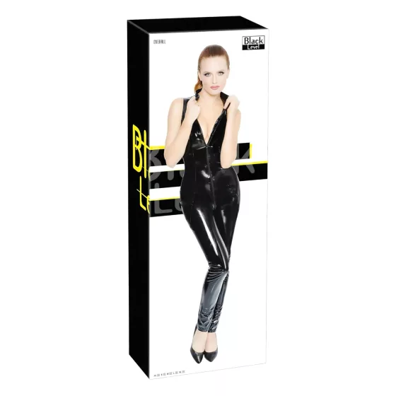 Black Level - Shiny Zipper Jumpsuit (Black) - M