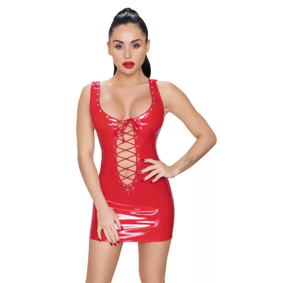 Black Level - Lace-up Vinyl Mini Dress (Red) - M
