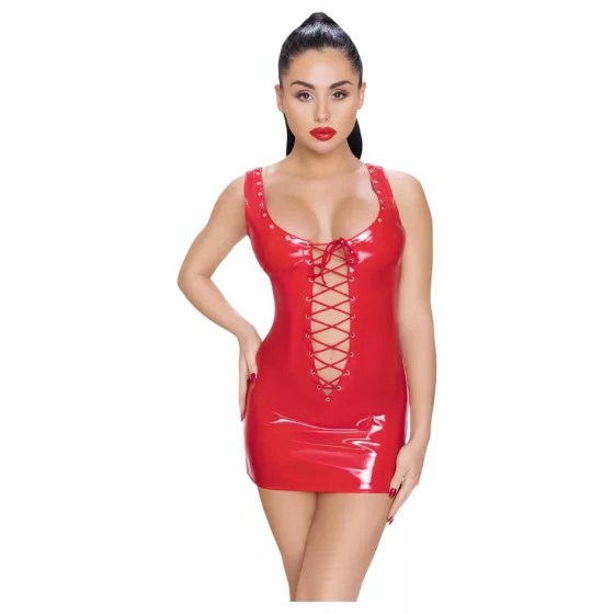 Black Level - Lace-up Vinyl Mini Dress (Red) - XL