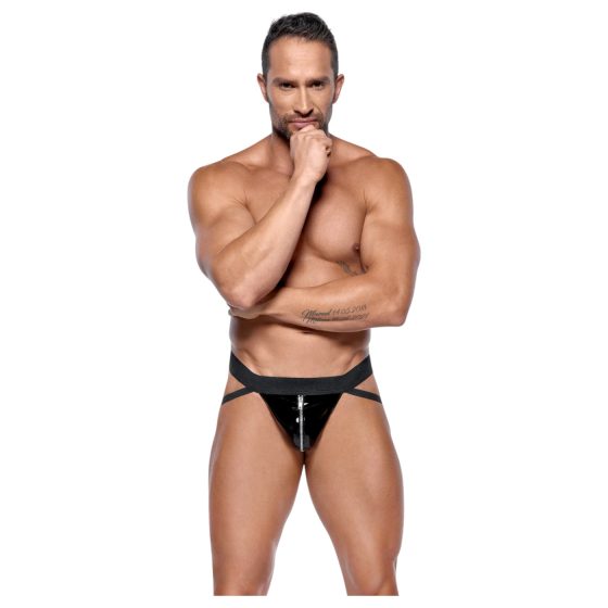 Black Level - open, zippered men's thong (black) 