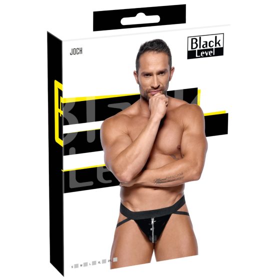 Black Level - open, zippered men's thong (black) 