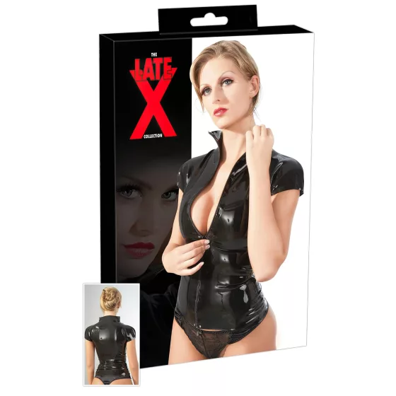 LATEX - Women's Black Short-Sleeve Zip-Up Top - L