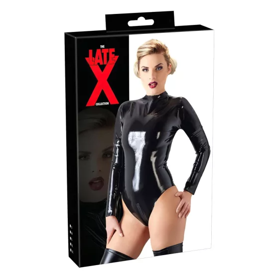Latex Long-Sleeve Women's Bodysuit (Black) - XL