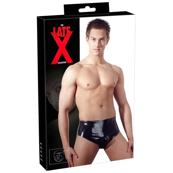 LATEX - Men's Black Conical Anal Plug Briefs - XL