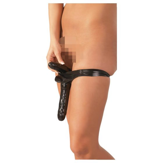 LATEX - Black Briefs with Inner & Outer Dildo (S-L)