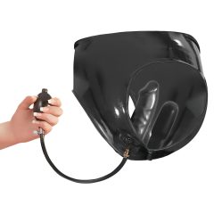   LATEX - Women's Panties with 2 Inflatable Internal Dildos (Black)