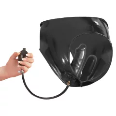   LATEX - Women's Panties with 2 Inflatable Internal Dildos (Black) - XL