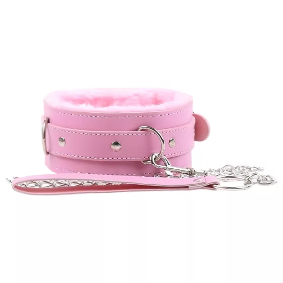Padded BDSM Collar and Leash Set (Pink)