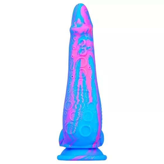 Inkipus - silicone dildo with testicles - 18cm (blue-pink)