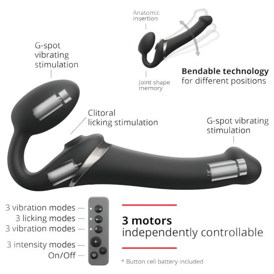Strap-on-me M - Air Pulse Strap-On Vibrator (Black)