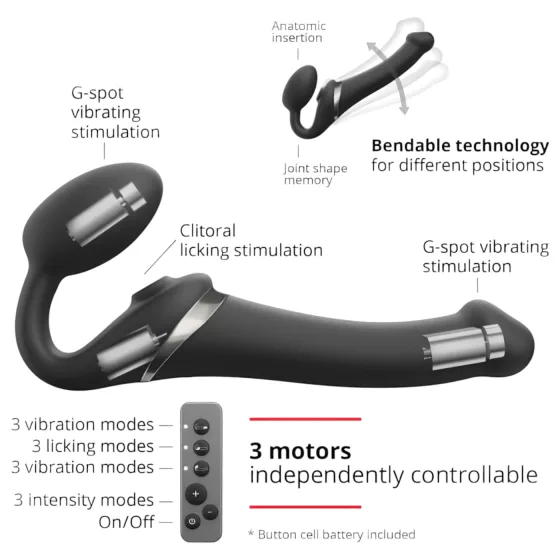 Strap-on-me M – Air Pulse Strap-On Vibrator (Black)