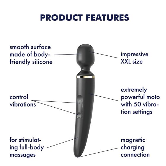 Satisfyer Wand-er Woman - Waterproof Black Massaging Vibrator