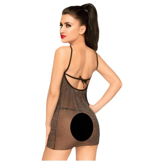 Penthouse Bombshell - Sparkling Sheer Dress & Thong Set (Black)