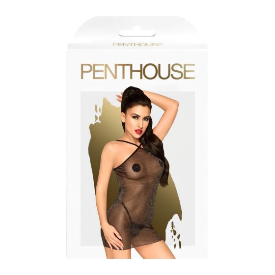 Penthouse Bombshell - Sparkling Sheer Dress & Thong Set (Black)